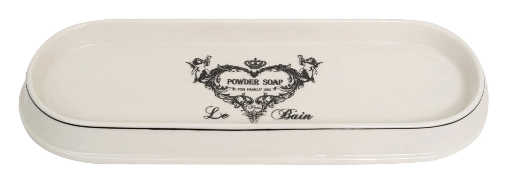 Biscottini Set bagno "Powder Soap" 4 pezzi in porcellana bianca decorata L25xPR10xH21 cm