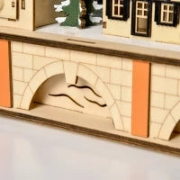 Calendario dell'Avvento in Legno con 24 Cassetti da Riempire, Decorazione con Villaggio di Natale e Luci, 44x10x37cm