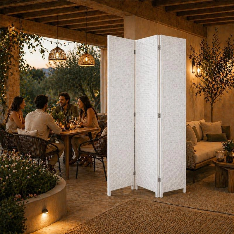 SEPARE' CON TRE PANNELLI IN PLASTICA BIANCO CON STRUTTURA IN LEGNO MISURE: 180X135CM