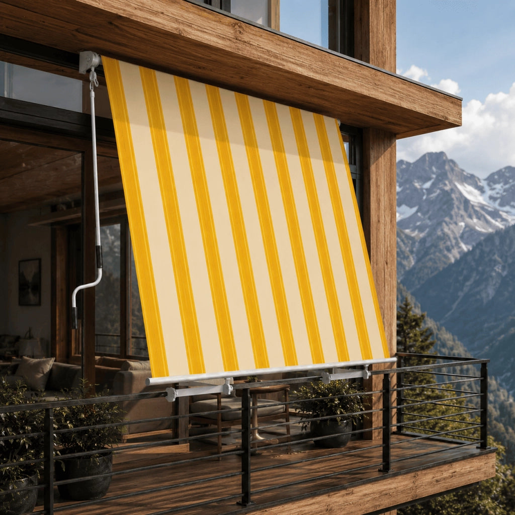 Tenda Da Sole Con Struttura In Alluminio Con Manovella Tessuto In Poliestere 280G Protezione Solare Privacy Per Spazi Esterni Veranda Balcone Terrazza 295X250X50 Cm Giallo E Beige