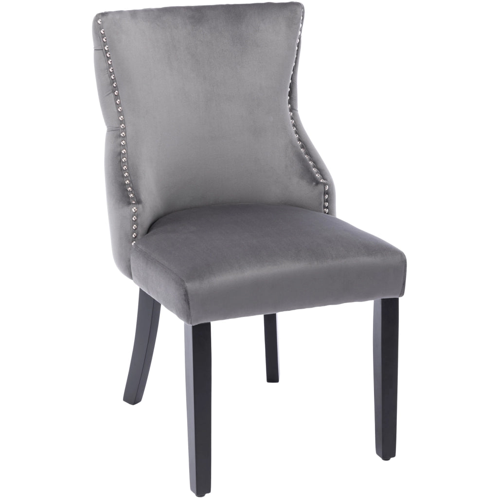 SEDIA da pranzo in velluto grigio con gambe in legno massello