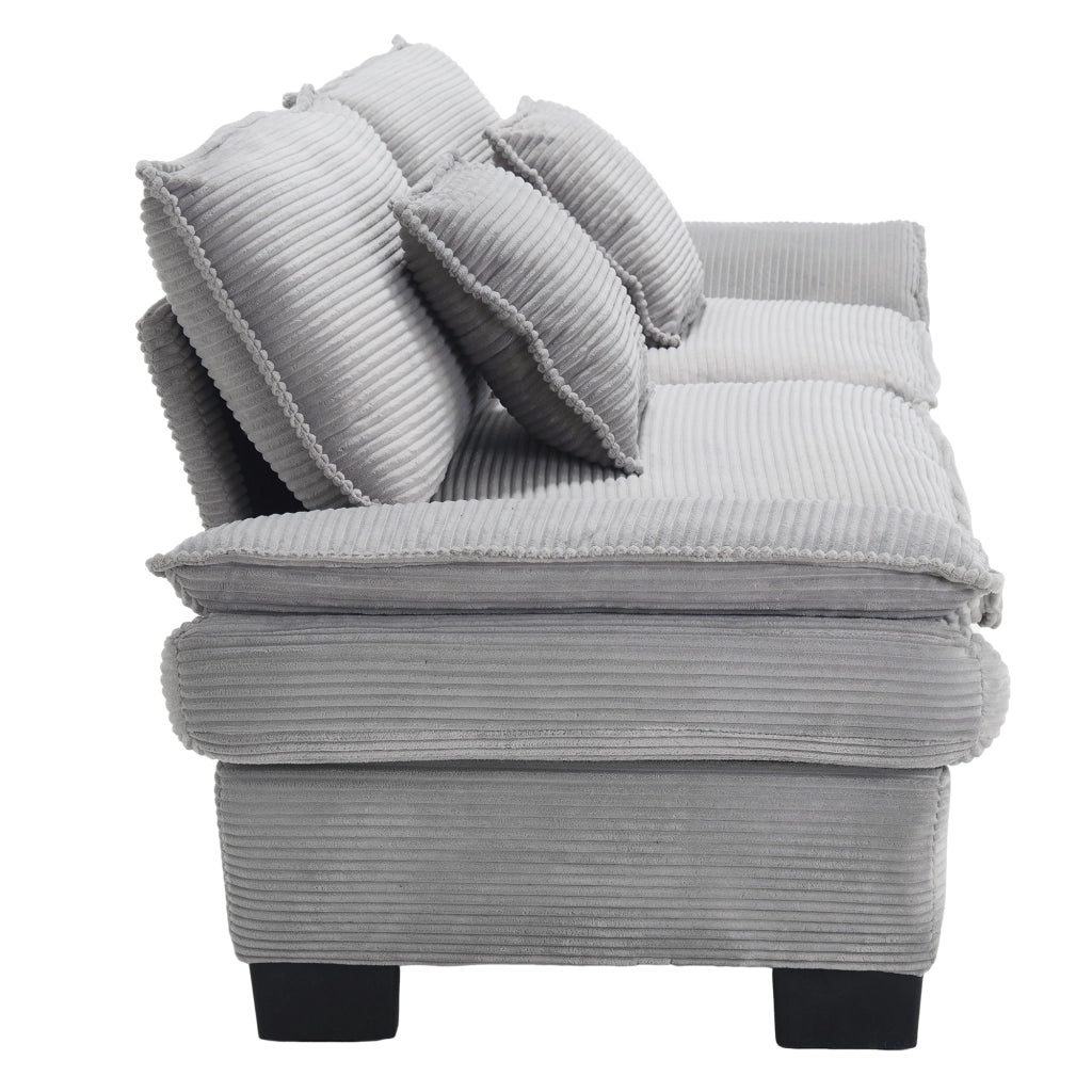 Divano 2 Posti con Seduta Extra Profonda, Braccioli Imbottiti e 2 Cuscini, in Velluto Grigio Chiaro 224 × 81 × 81 cm