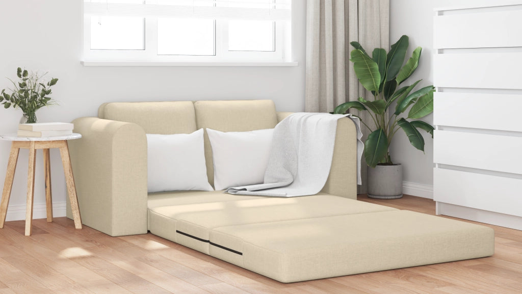 Divano Letto da Terra 2-in-1 Panna 148x71x83 cm Tessuto