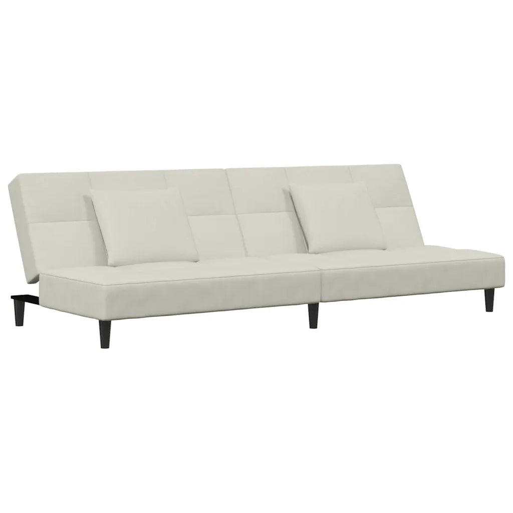 Divano Letto a 2 Posti con 2 Cuscini Crema in Velluto 375814