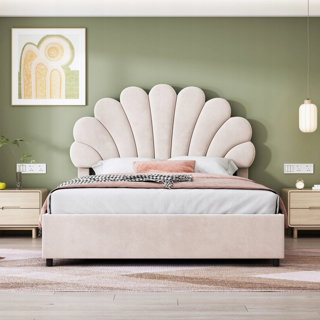 Letto Matrimoniale 140x200 - Xylo - Beige con Fiori