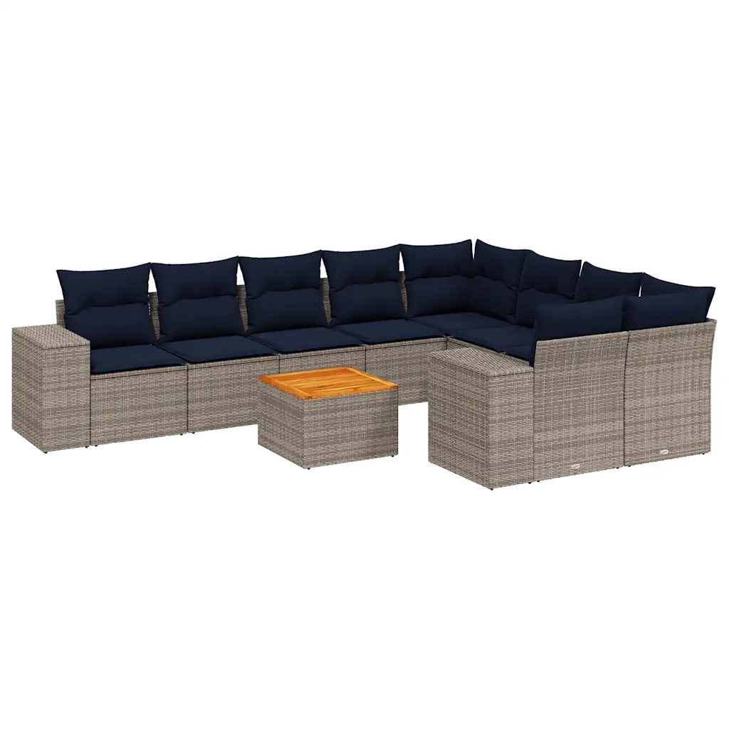Set Divani da Giardino 10 pz con Cuscini Grigio in Polyrattan 3225606