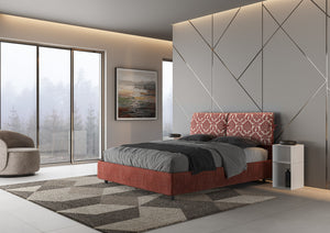 Letto Matrimoniale 160x210 cm con Rete e Contenitore con Testata e Alzata Comoda Imbottito in Tessuto Agata Mados