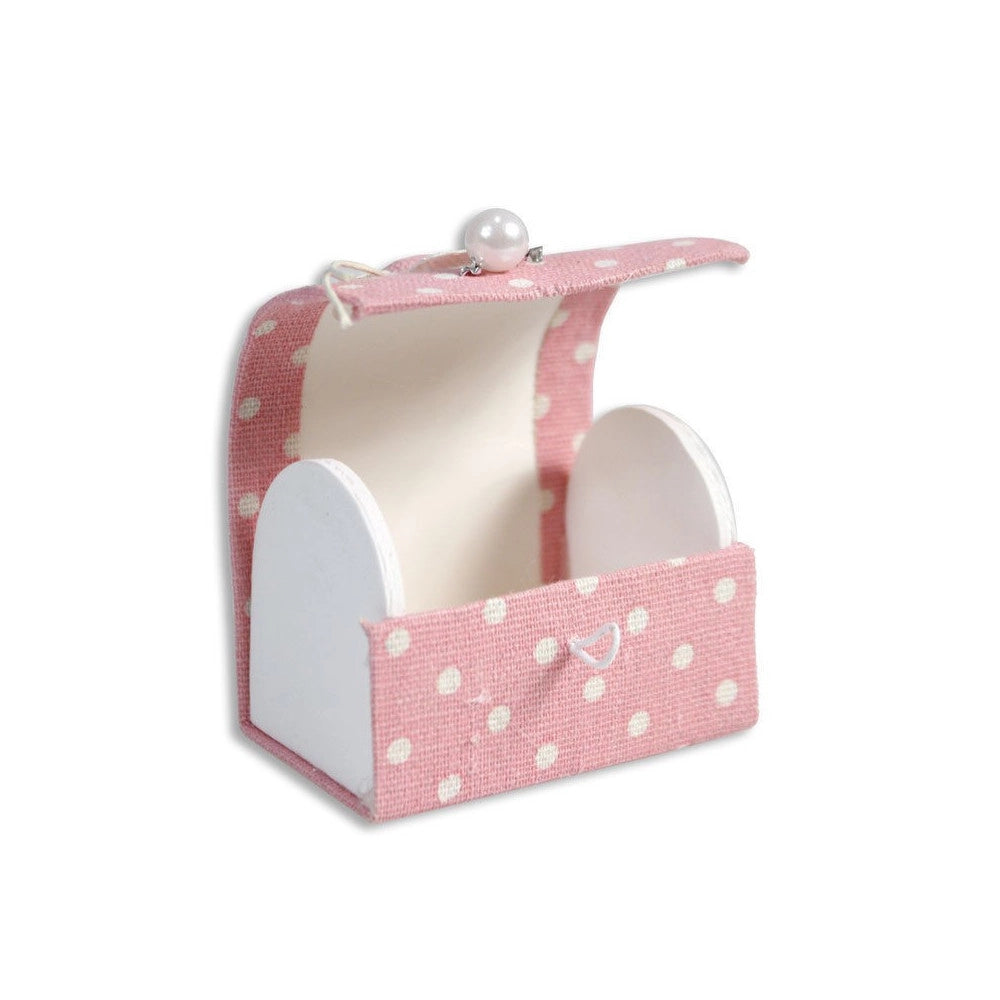 Trade Shop - 12 Scatolina Baule In Tessuto Porta Confetti Bomboniera Nascita Battesimo Rosa -