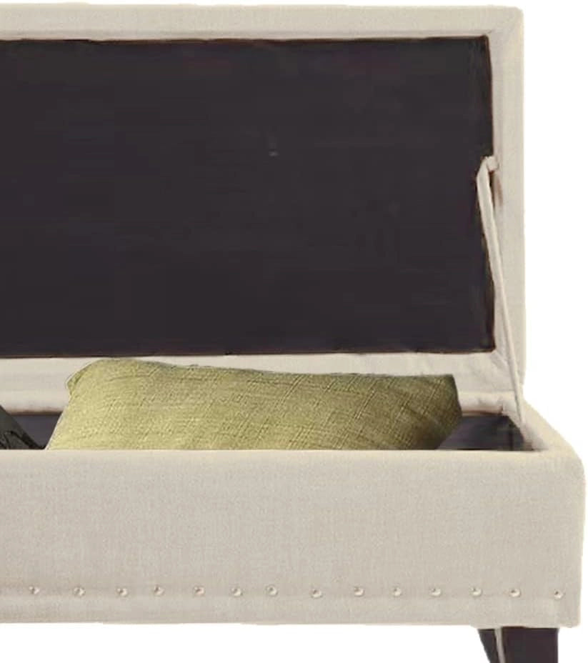 Pouf Cassapanca Panca Contenitore Poggiapiedi Rivestimento Tessuto Morbido Capiente Beige