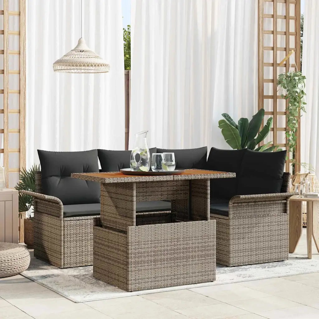 Set Divano da Giardino 5 pcs Grigio Poly Rattan 3358064