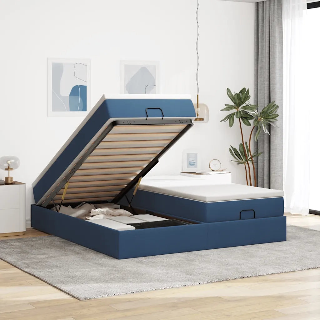 Struttura Letto Pouf con Materassi Blu 180x200cm in Tessuto