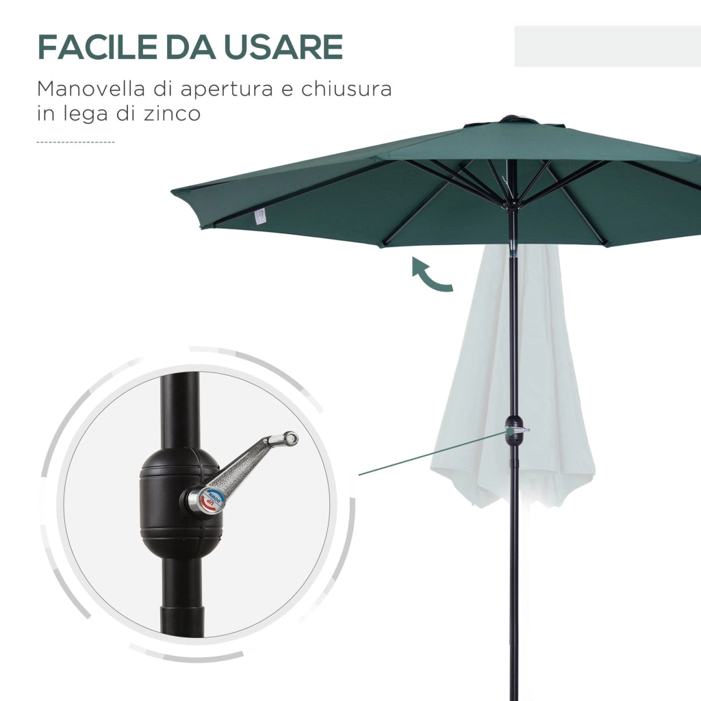 Ombrellone da Giardino Ø3 m Palo Ø38 mm in Metallo Verde