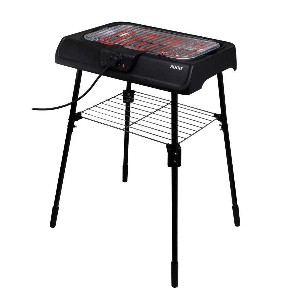 Barbecue elettrico 2 in 1, griglia da tavolo e barbecue con gambe, piastra cottura 41x24cm 2000W, termostato regolabile - SOGO