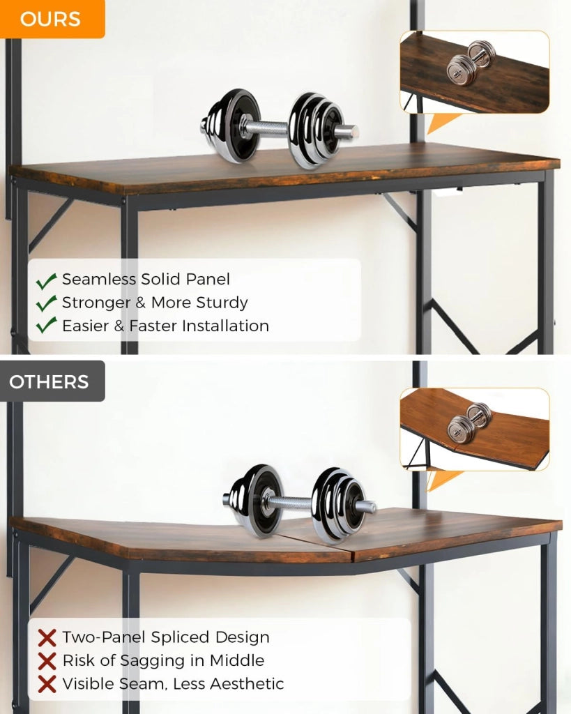 Scaffalatura, Scaffale Cucina, Scaffale a Piede, Scaffale per Microonde, Scaffale Spezie, Libreria con Protezione Anti-Ribaltamento, Mobile con 4 Ripiani, 8 Ganzi a S, 80x40x126cm, Marrone