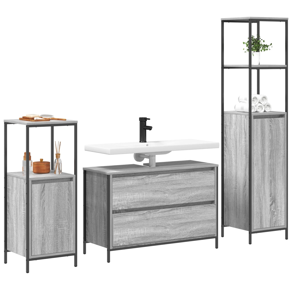 Set di mobili per bagno 3 pezzi  Grigio Legno ingegnerizzato