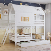 Letto a Castello Bambini con Cassetti e Finestra ¨C MINIMAL ¨C Pino Bianco 90x200
