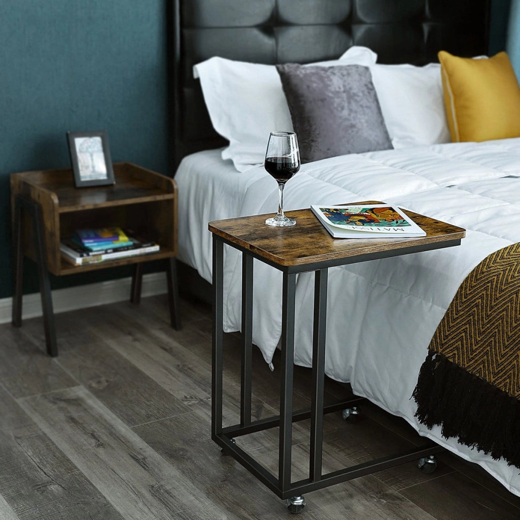 Comodino tavolino stile loft rustico in legno e ferro nero LET54X
