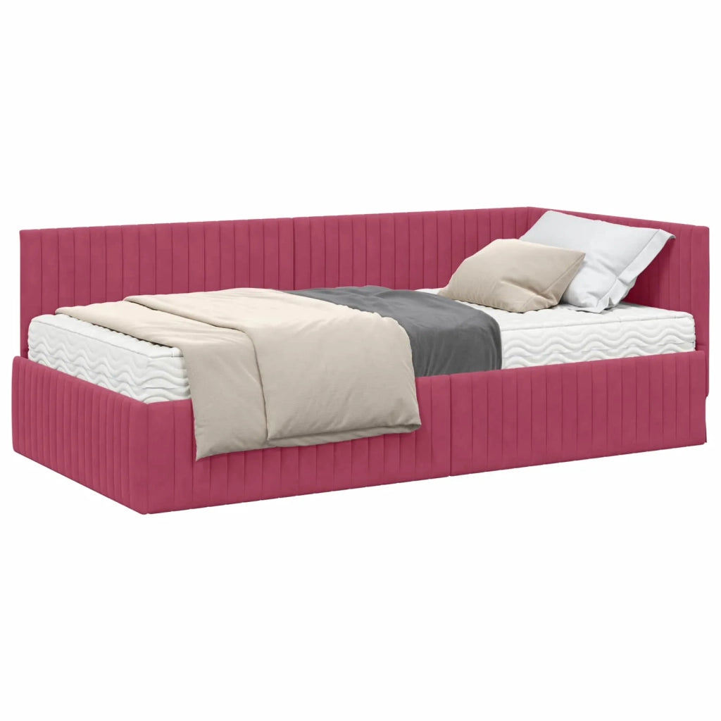 Letto singolo | Letto per adulti | Struttura Letto Angolare con Materasso 2 pcs Verde Velluto