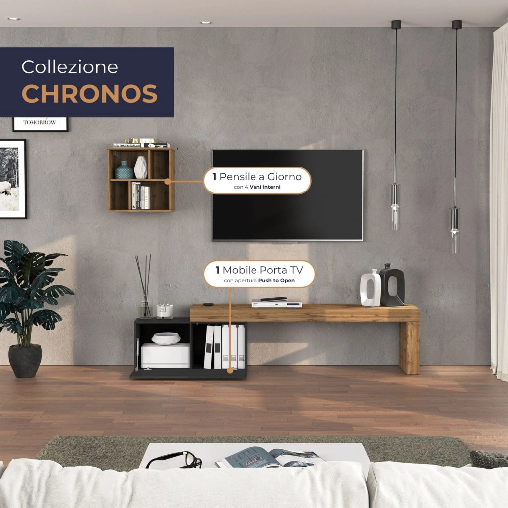WHOUS Parete attrezzata Chronos set soggiorno antracite opaco e rovere 180/260x40 cm