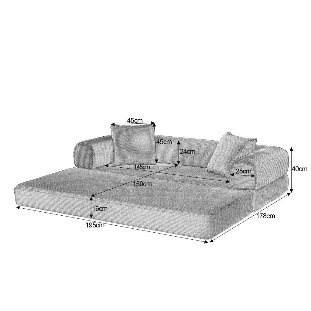 Divano convertibile modulare con funzione letto in velluto e schiuma beige per salotto camera e studio 41 × 41 × 99 cm