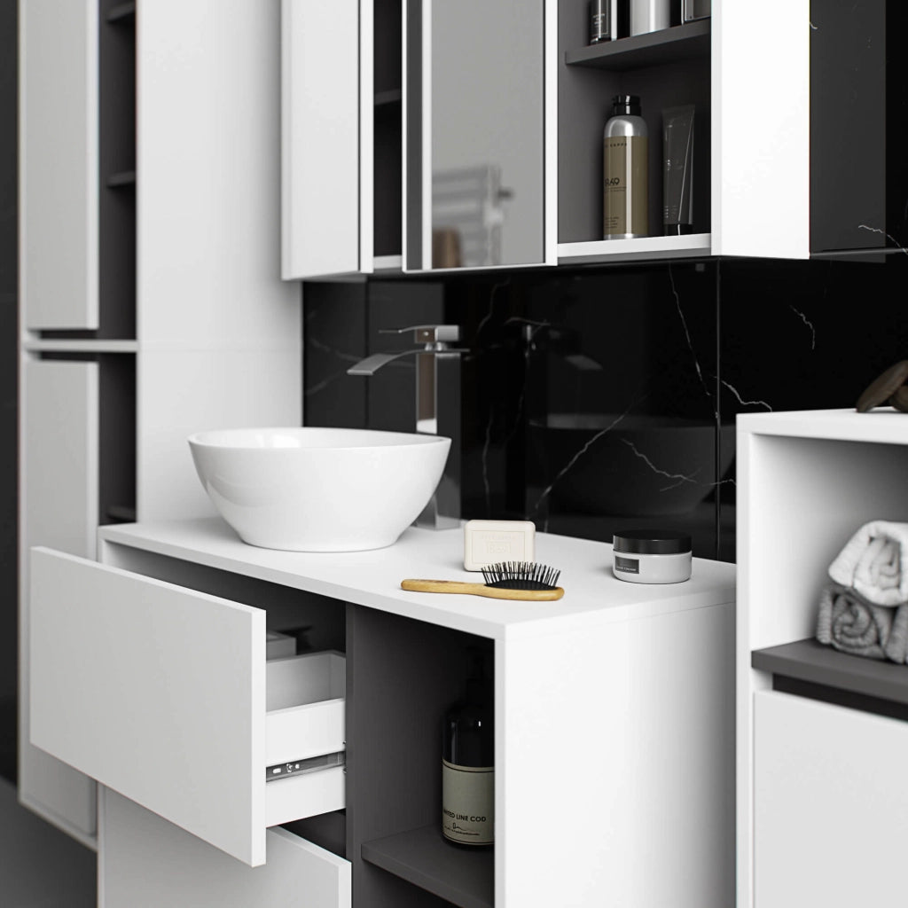 Pensile bagno con specchio VAMI Bianco, Grigio Grafite 90 cm 2 ante 90x15x75 cm