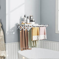 Stendibiancheria da Parete con 8 Aste in Acciaio Inox, Stendino da Parete per Bagno/Lavanderia, Stendino a Muro Richiudibile e Salvaspazio, Argento (50-86 x 63 x 22 cm)