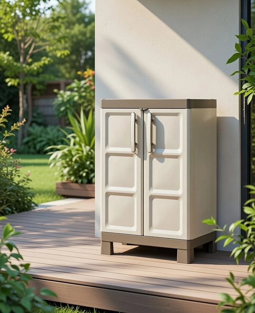 Armadio da Esterno 2 Ripiani 65x45x97H cm in Plastica Keter Excellence Basso Beige/Tortora