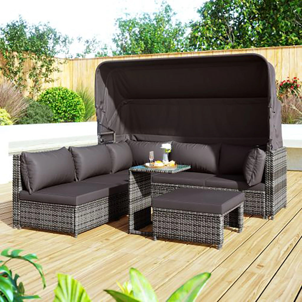 Set da giardino con tetto solare - Xylo - Grigio - Tavolo e sgabelli inclusi