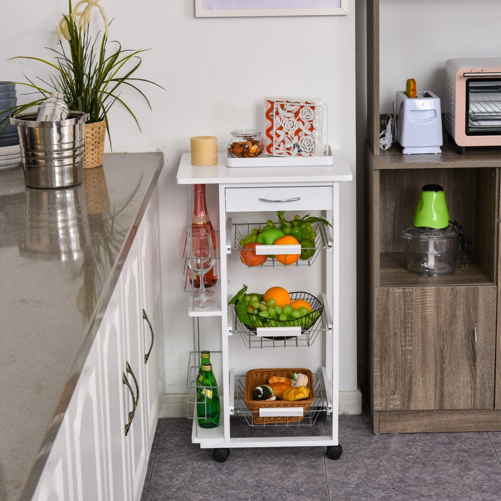 Carrello da Cucina ¨C ZephMum ¨C Legno Pino, Bianco, 4 Ruote
