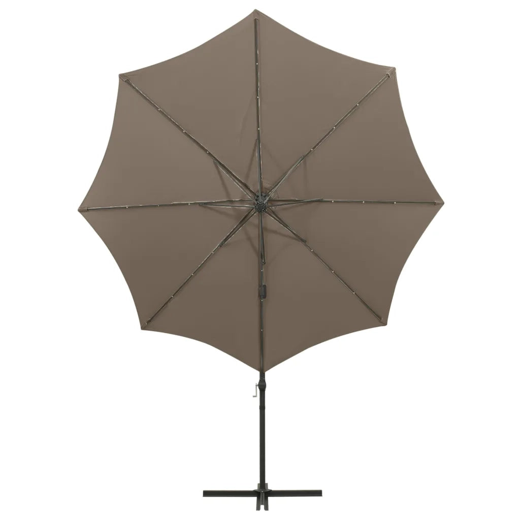 Ombrellone a Sbalzo con Palo e Luci a LED-Ombrello da giardino Tortora 300 cm