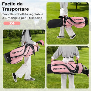 Set Completo di Mazze da Golf da Dona, Include Driver 460CC 1, Fairway 3, Ibrido 4, Ferri 6, 7, 8, 9 e P, Putter, 3 Copri Mazzetta e 1 Borsa per Destrimano