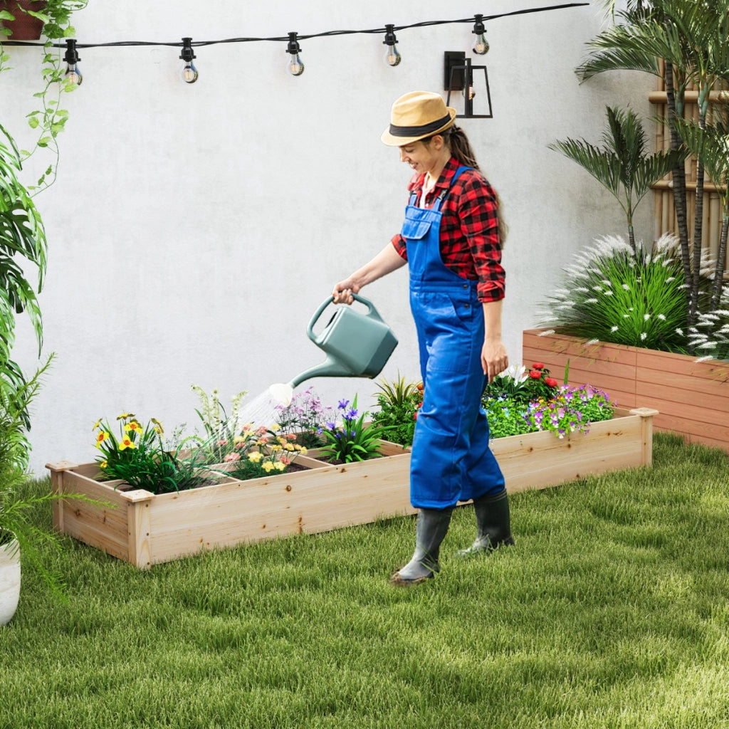 Lettino da giardino elevato in legno con 2 scatole per piante e separatori, Letto da giardino elevato per fiori verdure frutta e erbe Naturale