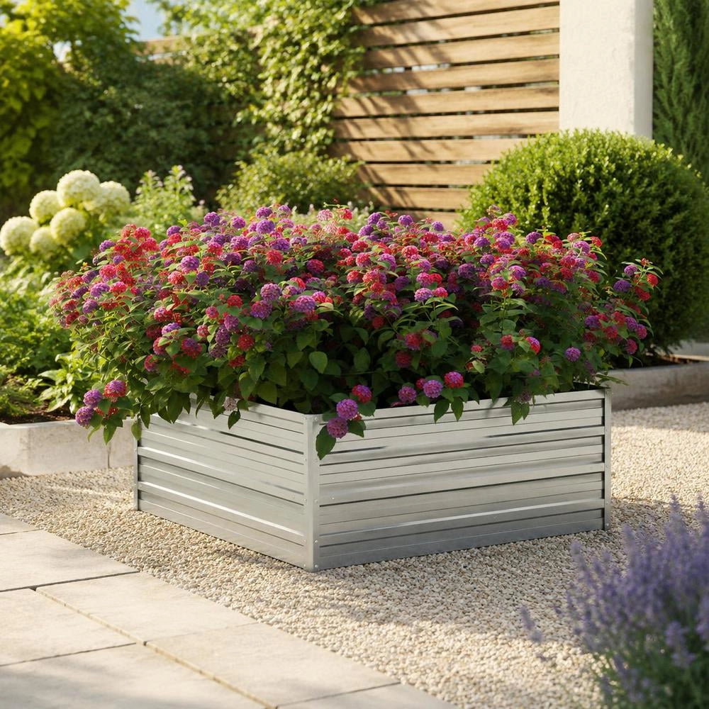 Garden Raised Bed 100x100x45 Cm Galvanized Steel Silver