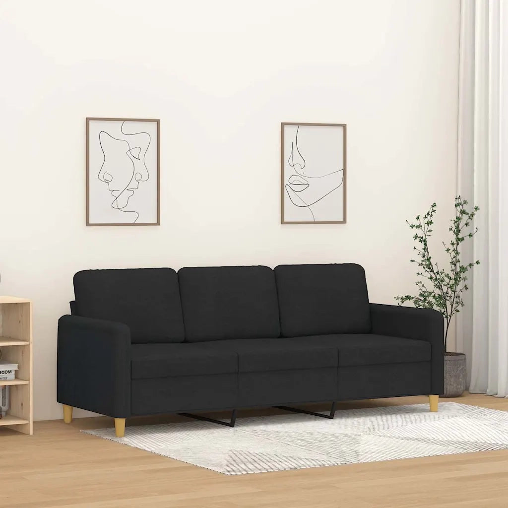 Divano a 3 Posti-Sofa 3 Posti Nero 180 cm in Tessuto 719733