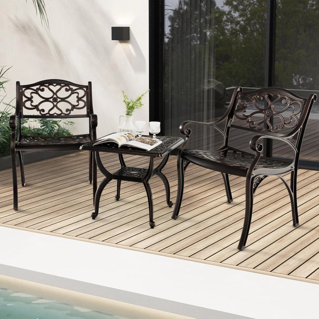 Tavolo da giardino resistente agli agenti atmosferici, in alluminio pressofuso, tavolo da balcone quadrato con ripiano e poggiapiedi regolabili, tavolo da terrazza, tavolino antico per