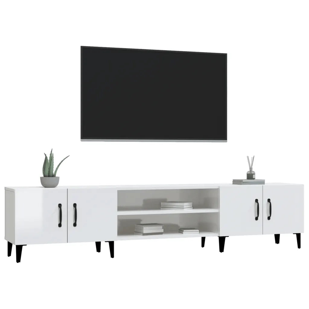 Mobile Porta TV Bianco Lucido 180x31,5x40 cm Legno Multistrato 816266