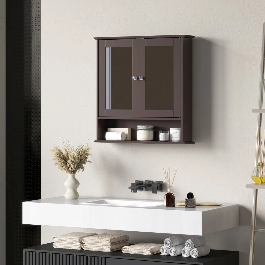 Armadietto Bagno con Specchio ¨C zephmum ¨C 56x13x58cm Marrone