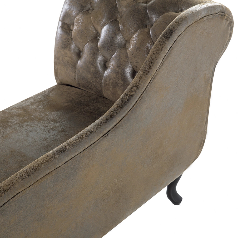 Chaise longue marrone a versione sinistra in finta pelle scamosciata abbottonata