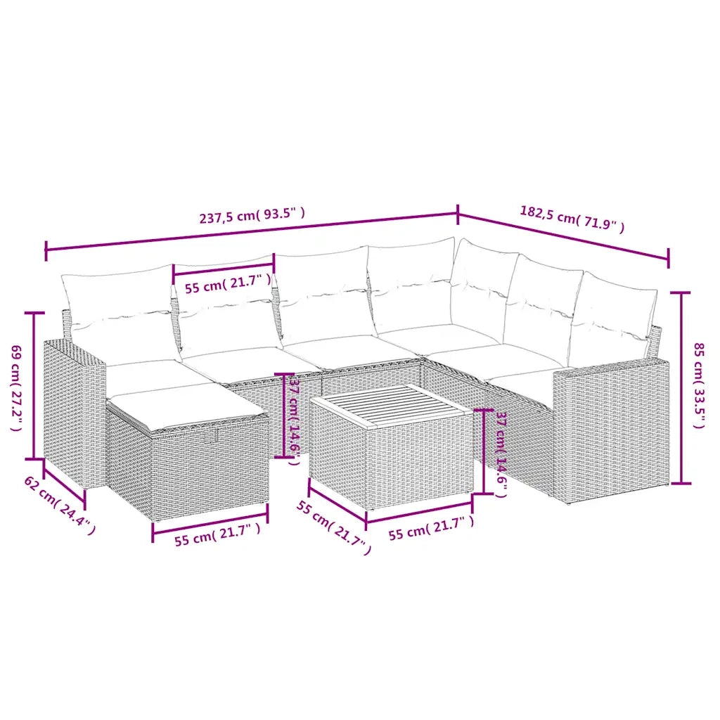 Set Divano da Giardino 8 pz con Cuscini Grigio in Polyrattan 3264854
