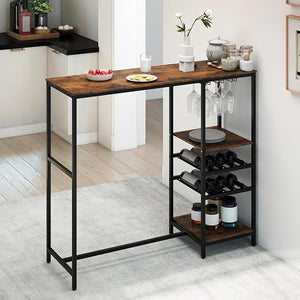 Tavolo da Bar 121 x 41 x 105,5 cm, Angolo Bar per Casa con Scaffali di Stoccaggio, Portabottiglie e Portacalici, Tavolo Alto per Cucina, Soggiorno, Ristorante e Bistrò