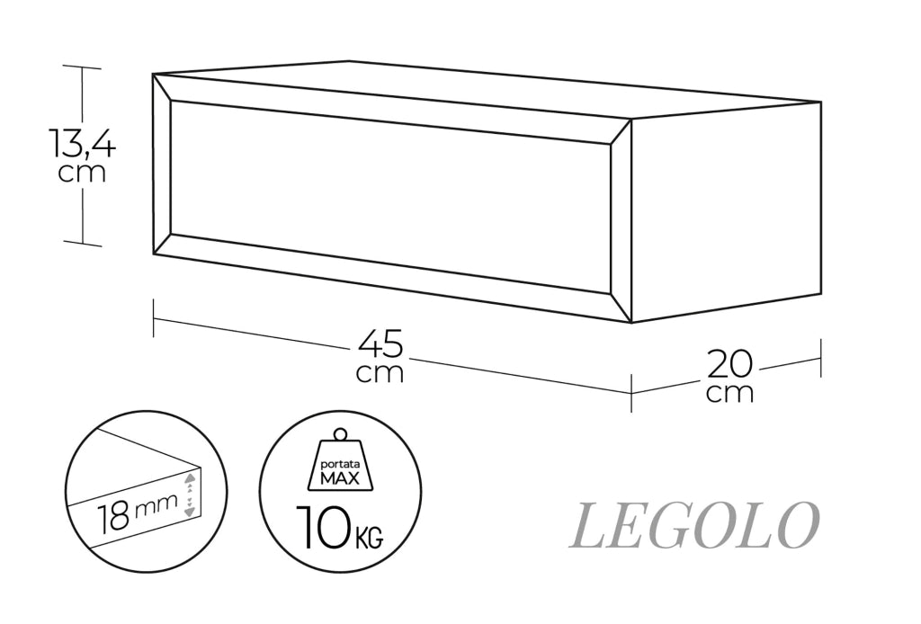 Mensola da Parete 1 Cassetto 45x13,4x20 cm in Fibra di Legno Lego Grigio