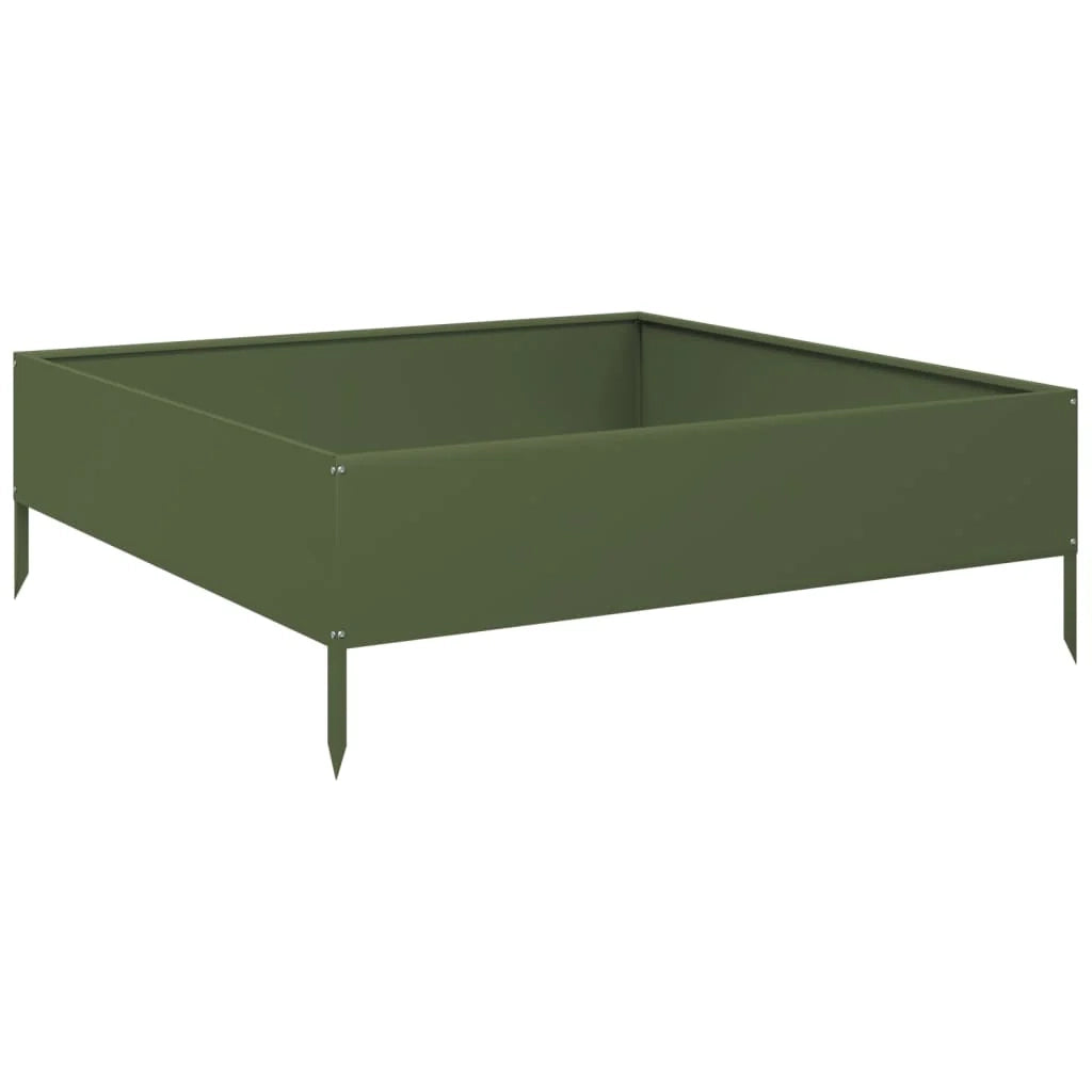 Aiuola rialzata/vaso per fiori e piante color oliva adatta per terrazze e giardini 100 x 100 x 33,5 cm acciaio verde 02_0039853