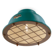 Plafoniera Industrial Ferro E Ceramica Vintage Verde 1 Luce E27