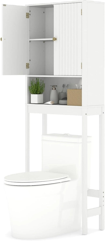 Mensola WC con ripiani regolabili, armadietto WC con 2 ante e ripiano aperto, 60 × 23 × 168 cm, salvaspazio per bagno e lavanderia (nero)