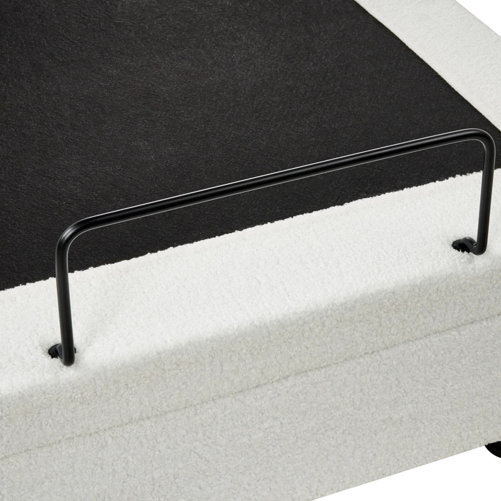 Letto singolo in bouclè bianco sporco regolabile con telecomando senza testata 90 x 200 cm stile moderno