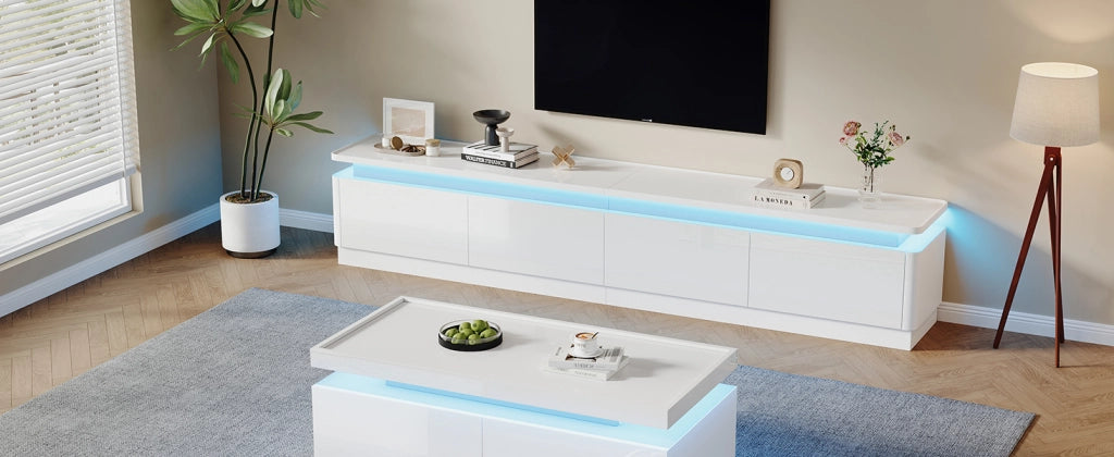 Cassettiera TV bianca lucida in truciolare lunghezza 180 cm