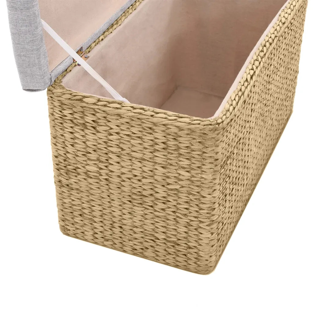 Panca e 2 Pouf-Sgabello-Panca con Contenitore in Giunco Grigio