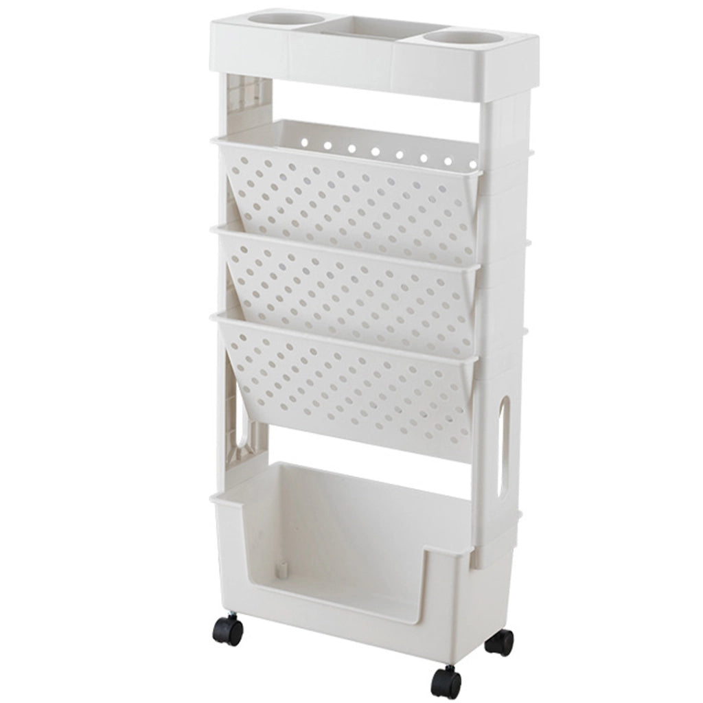 Carrello Portadocumenti 4 Ruote Scaffale Libreria Bianco Salvaspazio 5 Ripiani