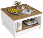 Tavolino Basso a 2 Livelli, Tavolino Quadrato con Ripiano Inferiore Aperto, Piano Superficie Antiscivolo, Portata Massima 80 kg, per Soggiorno e Ufficio, 80 x 80 x 45 cm