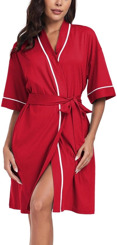 Kamizza da camera 100% cotone per donne, accappatoio leggero, kimono corto estivo, camizza verde morbido con maniche corte, notturno con 2 tasche (verde, M)